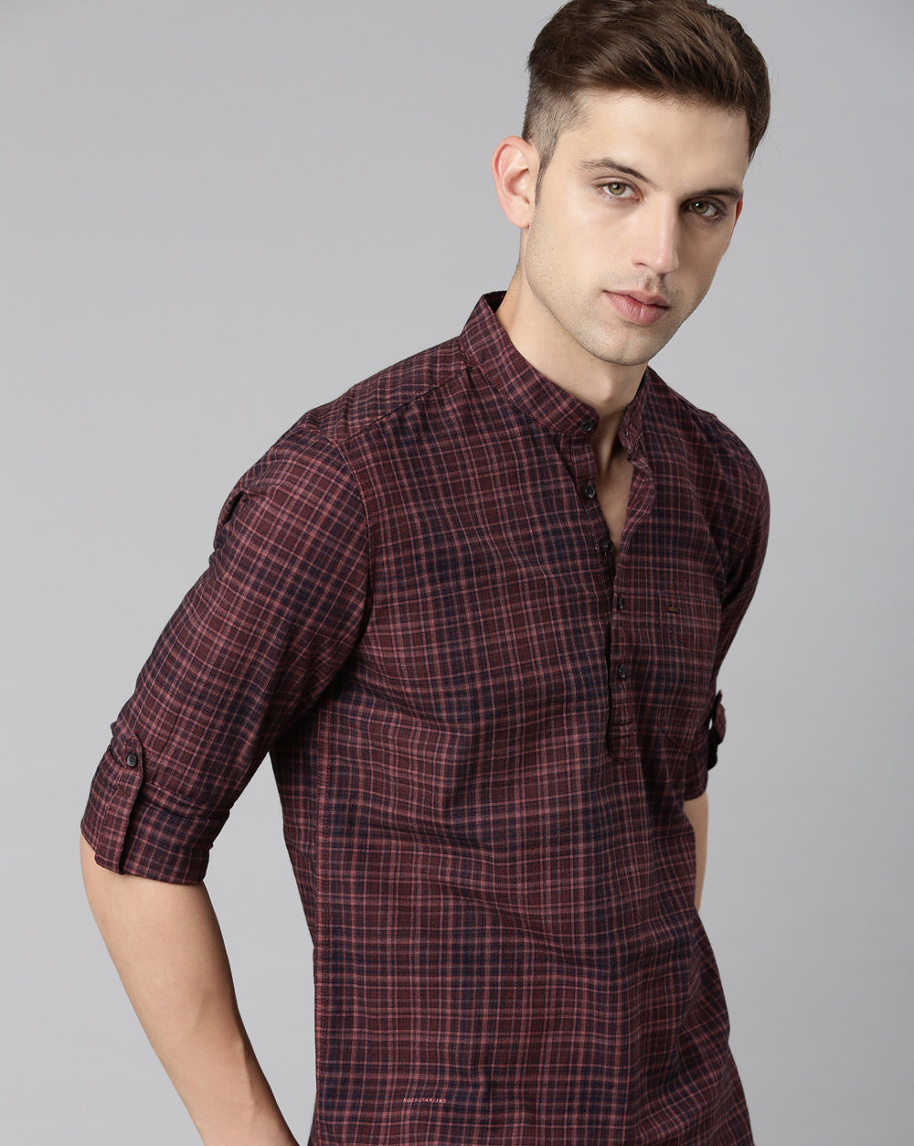 Checkered Kurta Indigo Rust