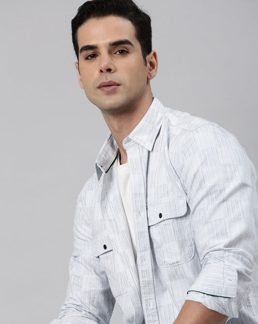 Light Grey Checkered Denim Shirt