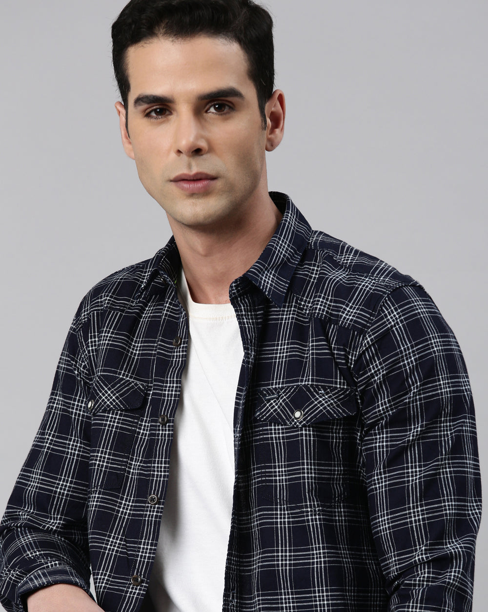 Swing Navy Blue Checkered Shirt