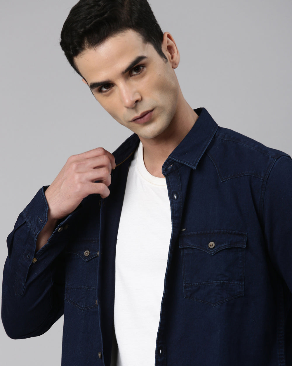 Indigo Solid Denim Shirt