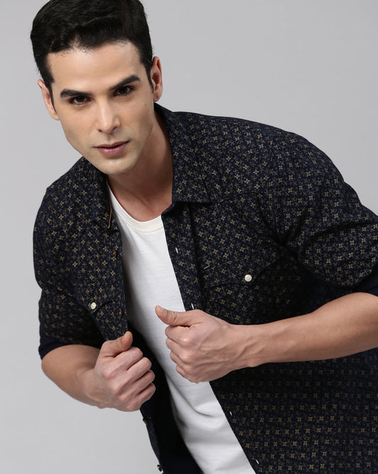 Indigo Slim Fit Printed Shirt