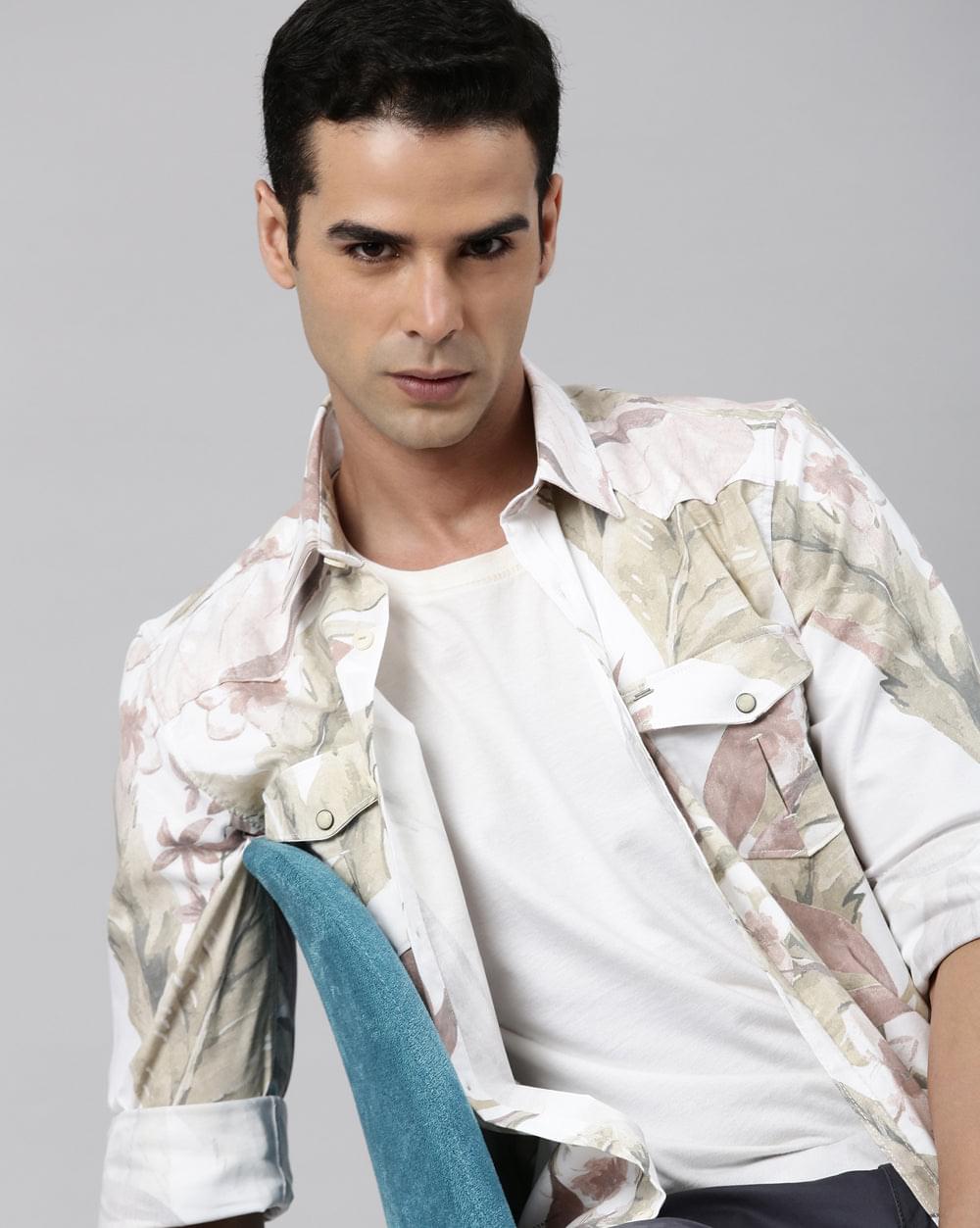 Beige & Green Printed Shirt