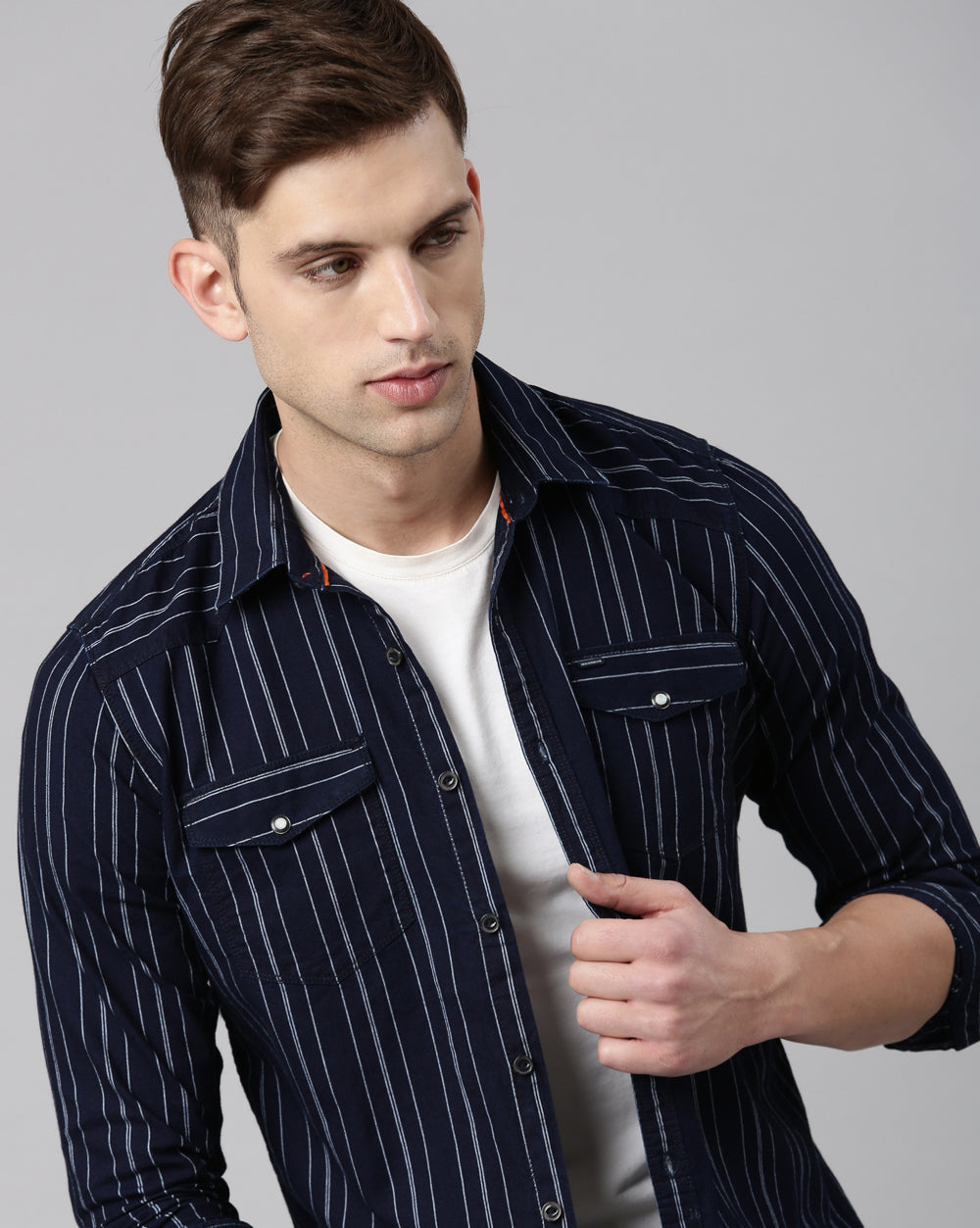 Indigo Striped Denim Shirt