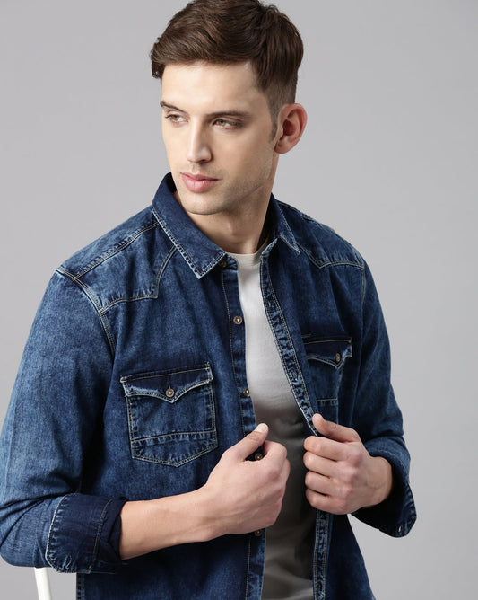 Mid-Blue Washed Denim Shirt