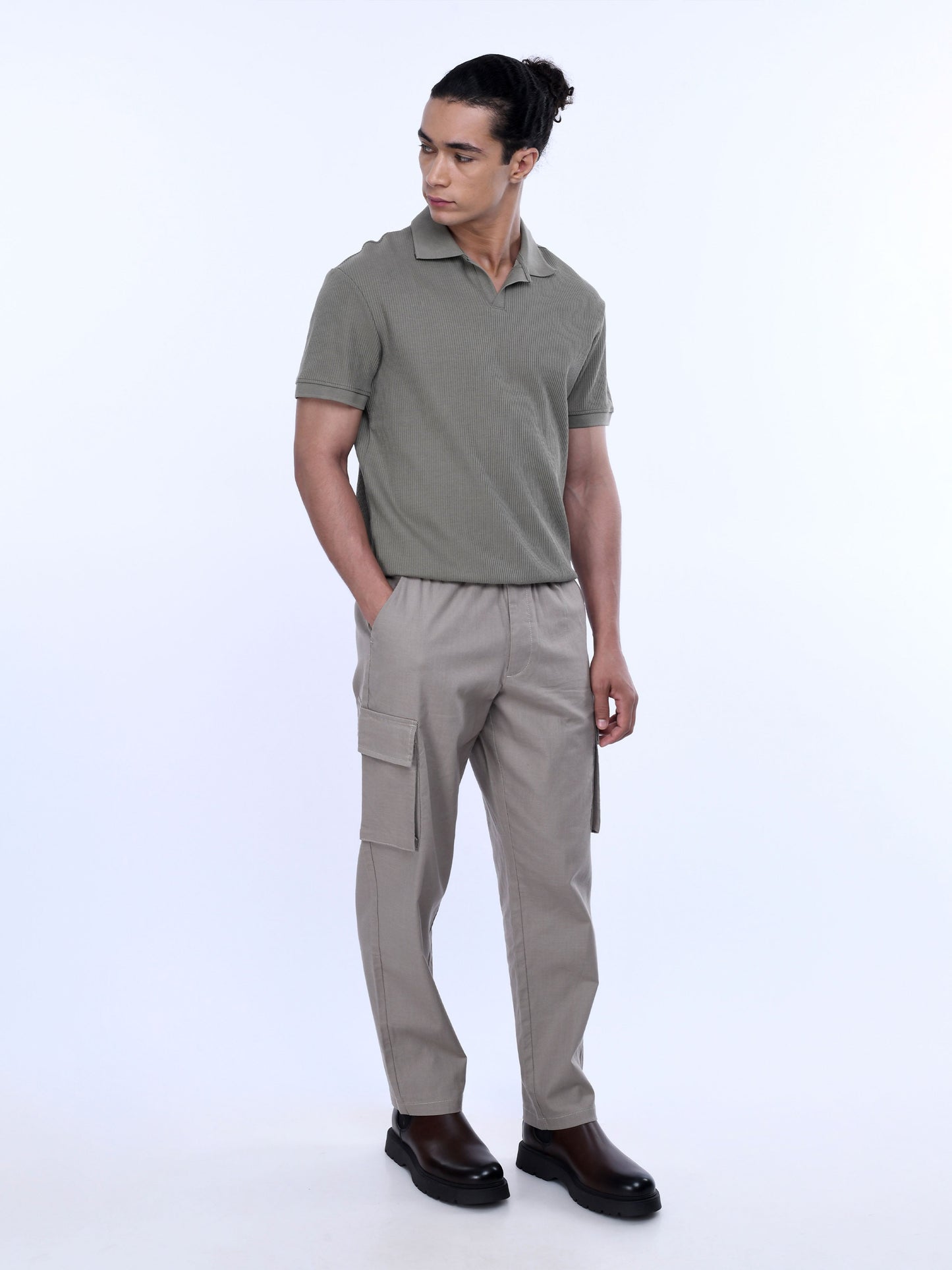 Textured Relaxed Flexiwaist Beige Cargo