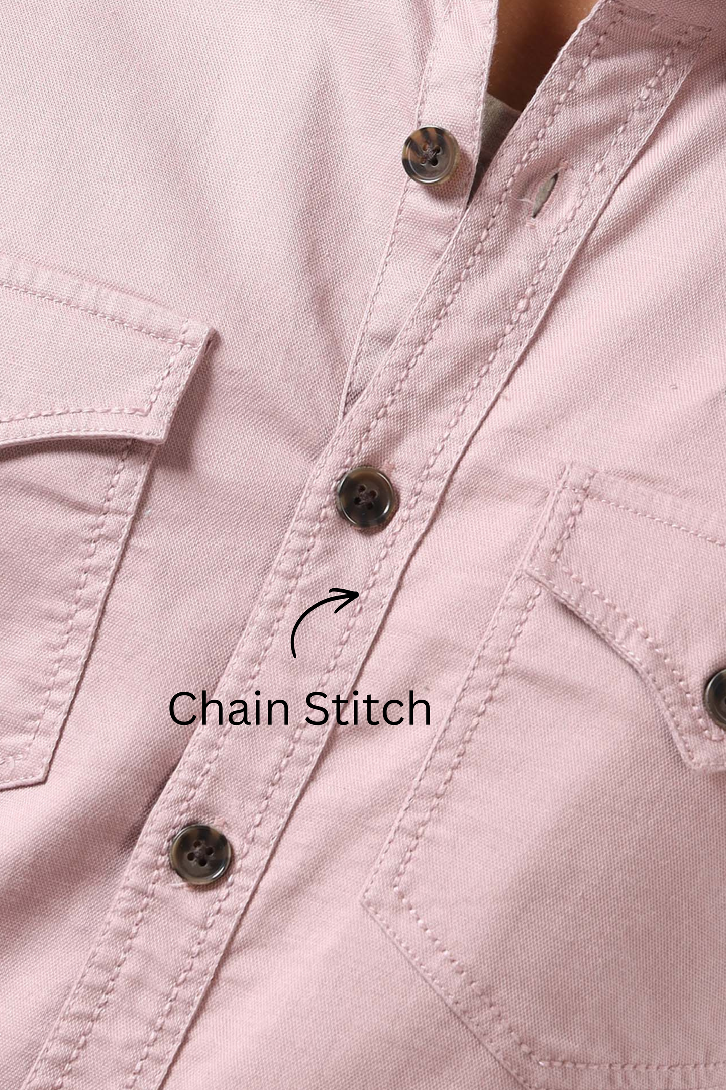 Men’s Light Pink Cotton Utility Casual Shirt with Dual Flap Pockets