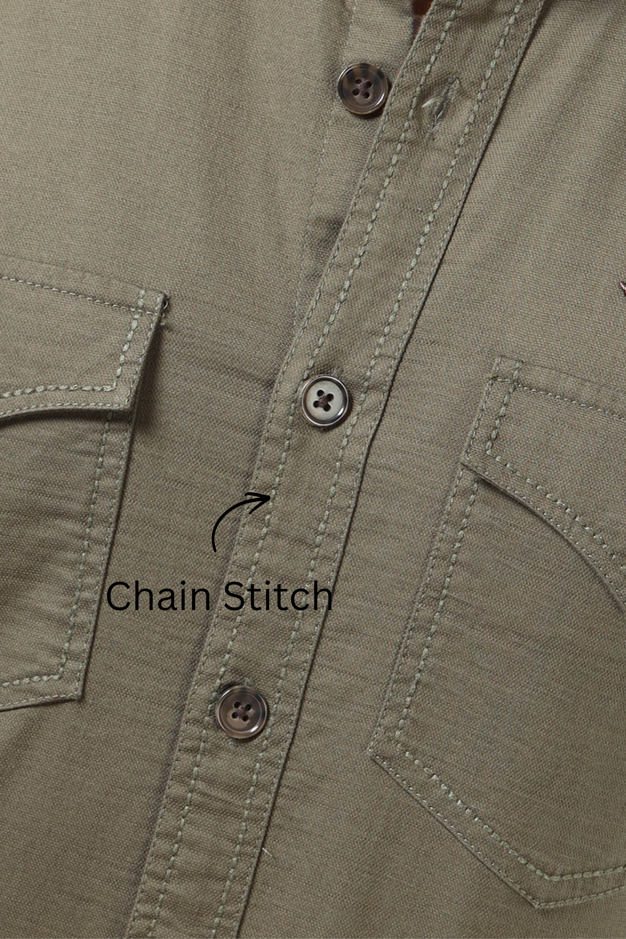 Men’s Olive Green Cotton Utility Casual Shirt with Dual Flap Pockets