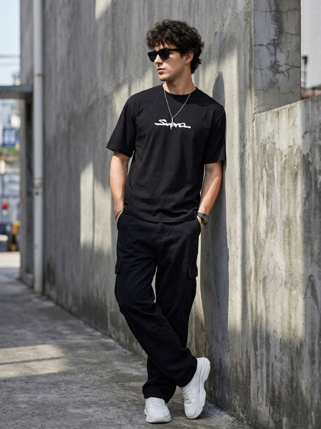 Black Oversized Bio Wash Terry