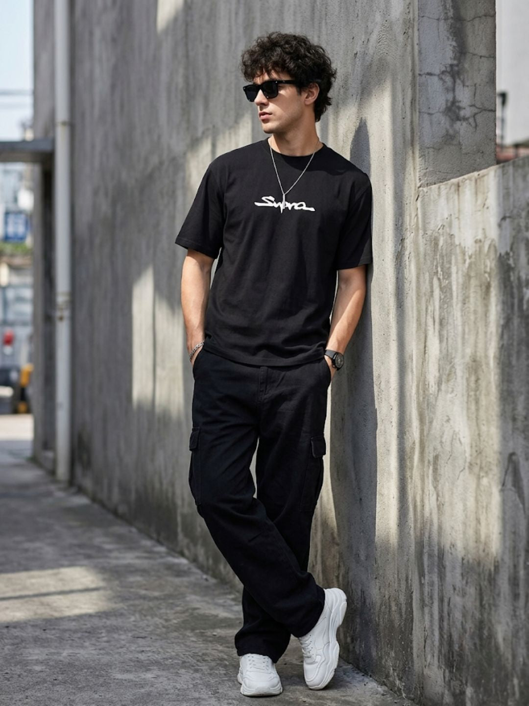 Black Oversized Bio Wash Terry