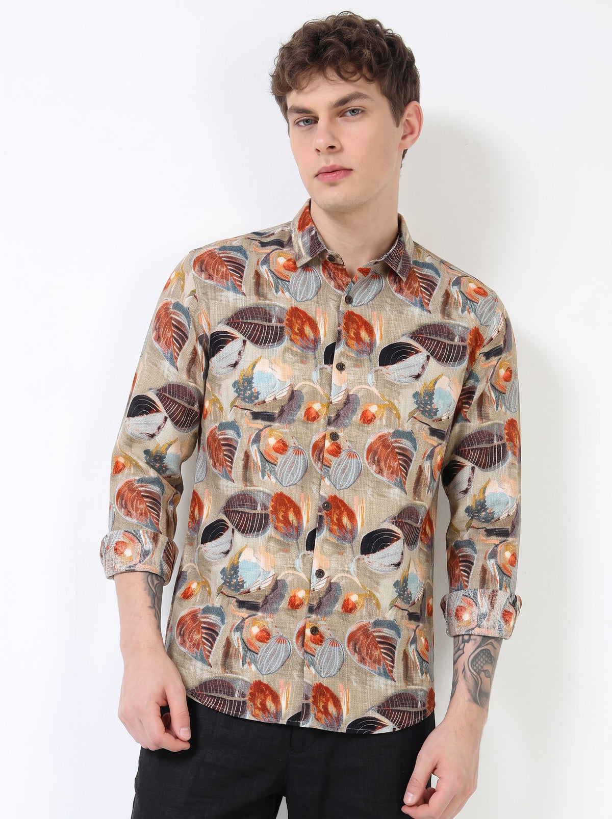 Brown Botanical Print Shirt