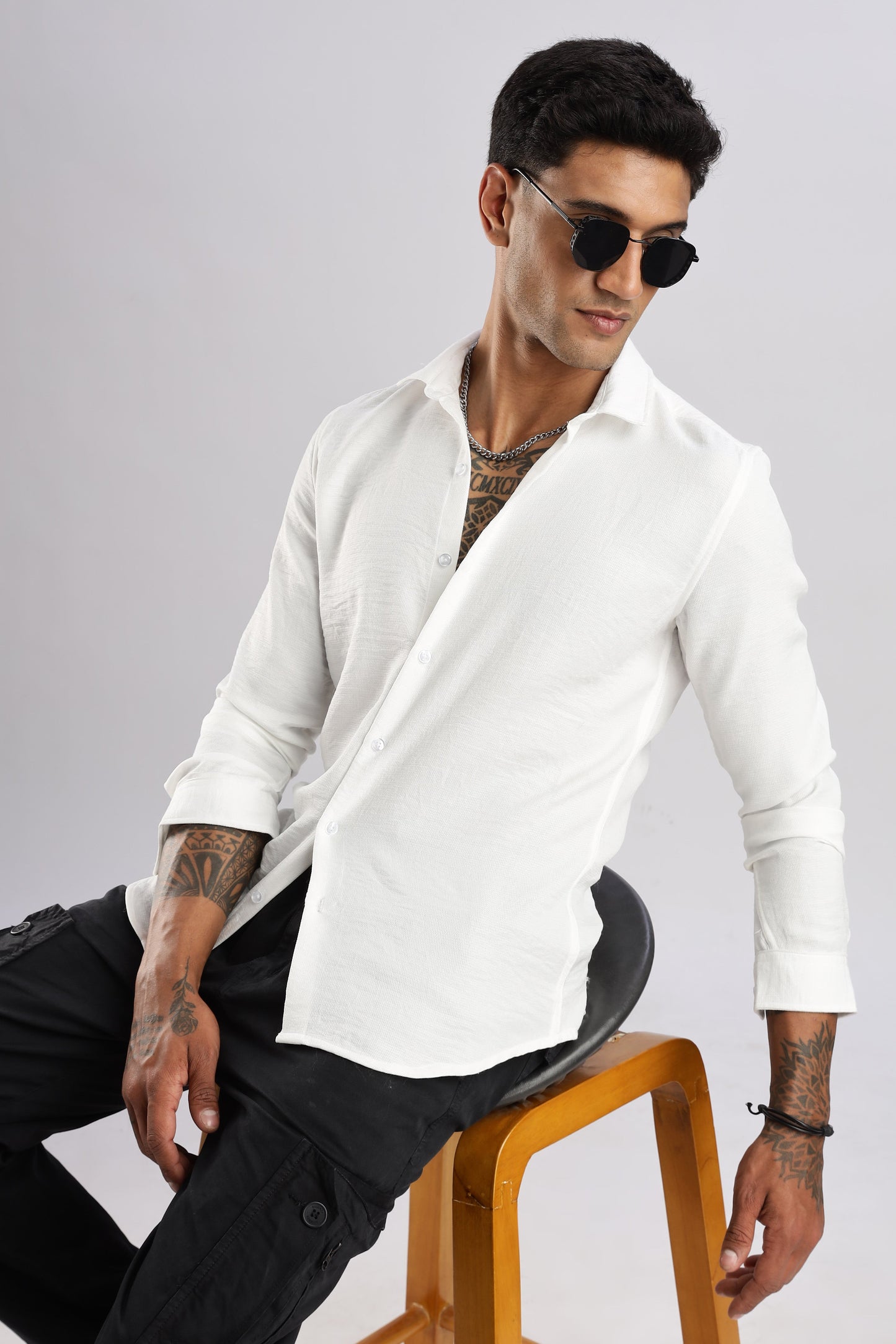 Men Linen Look Shirt-White