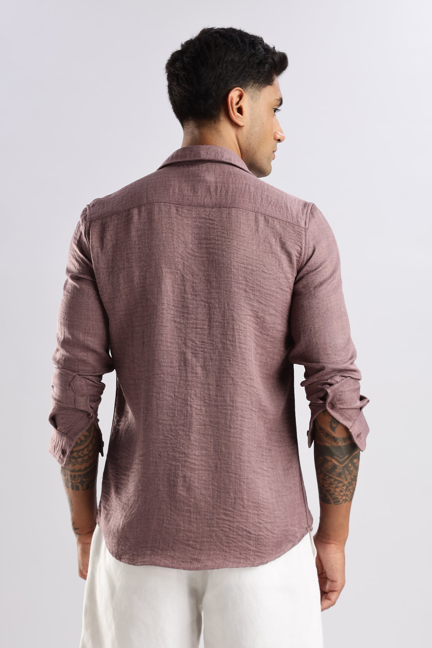 Men Linen Look Shirt-Pink
