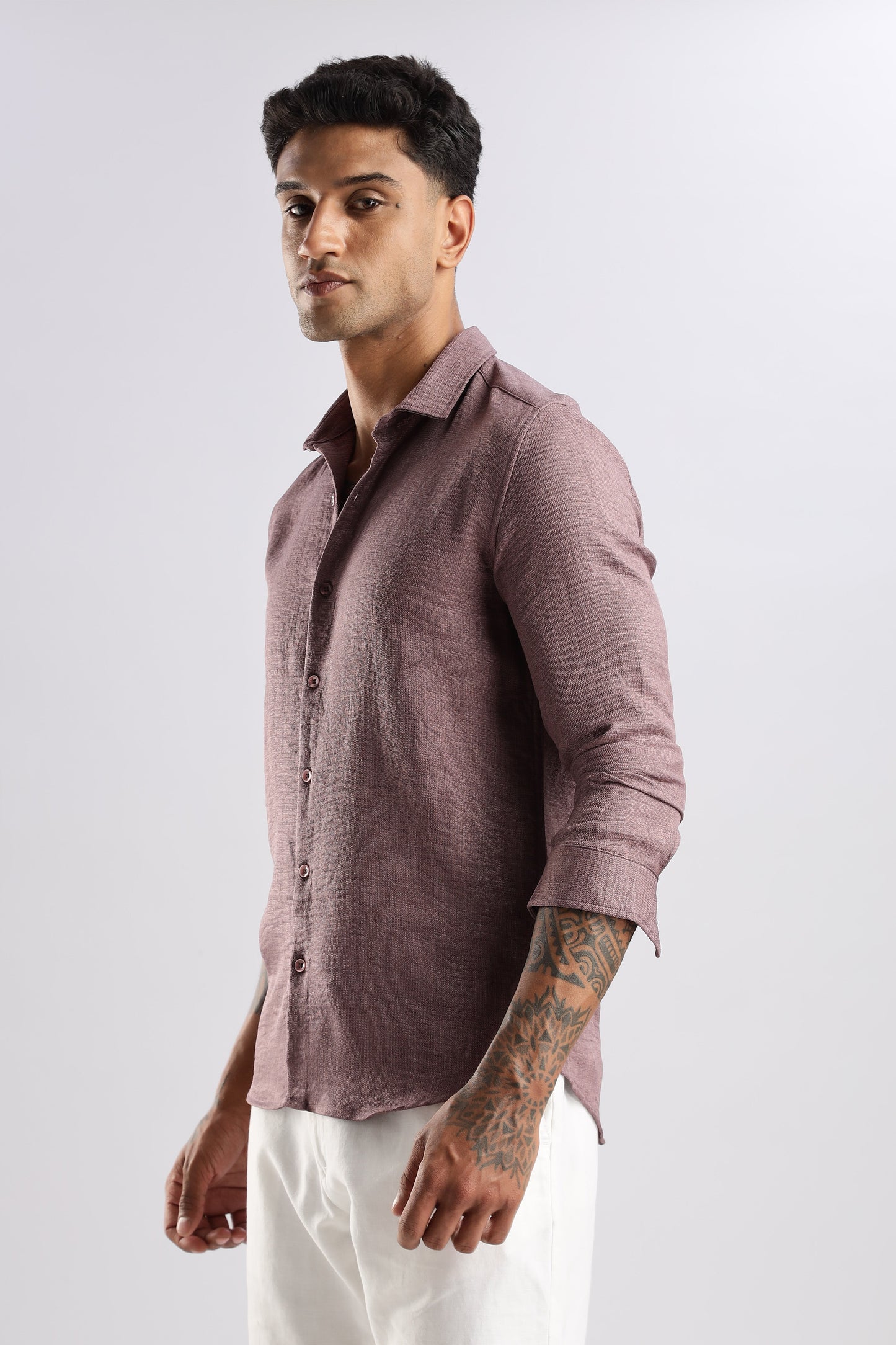 Men Linen Look Shirt-Pink