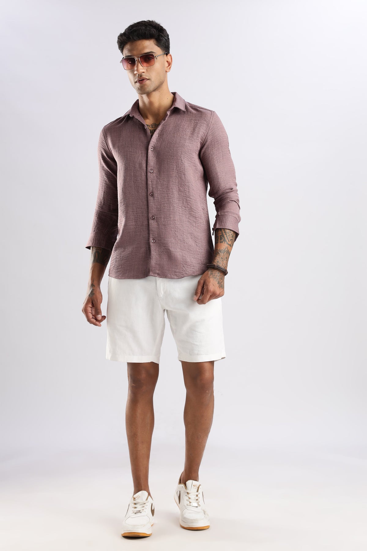 Men Linen Look Shirt-Pink