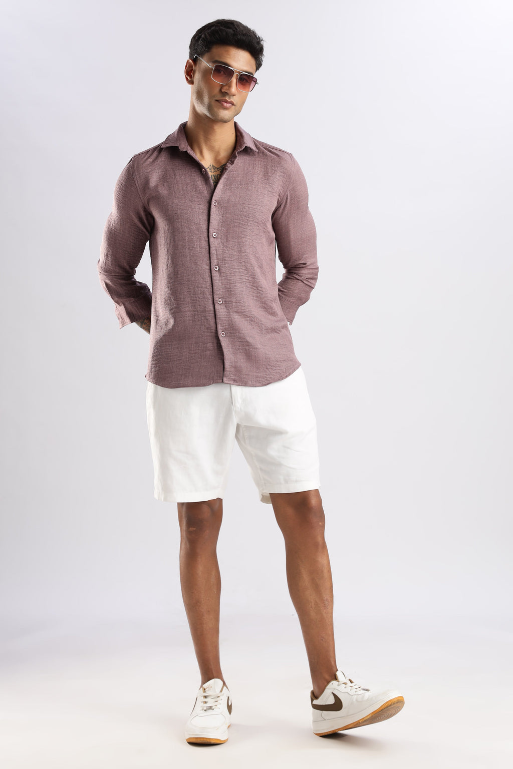 Men Linen Look Shirt-Pink