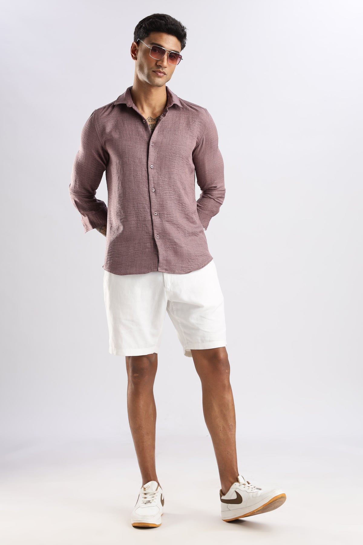 Men Linen Look Shirt-Pink