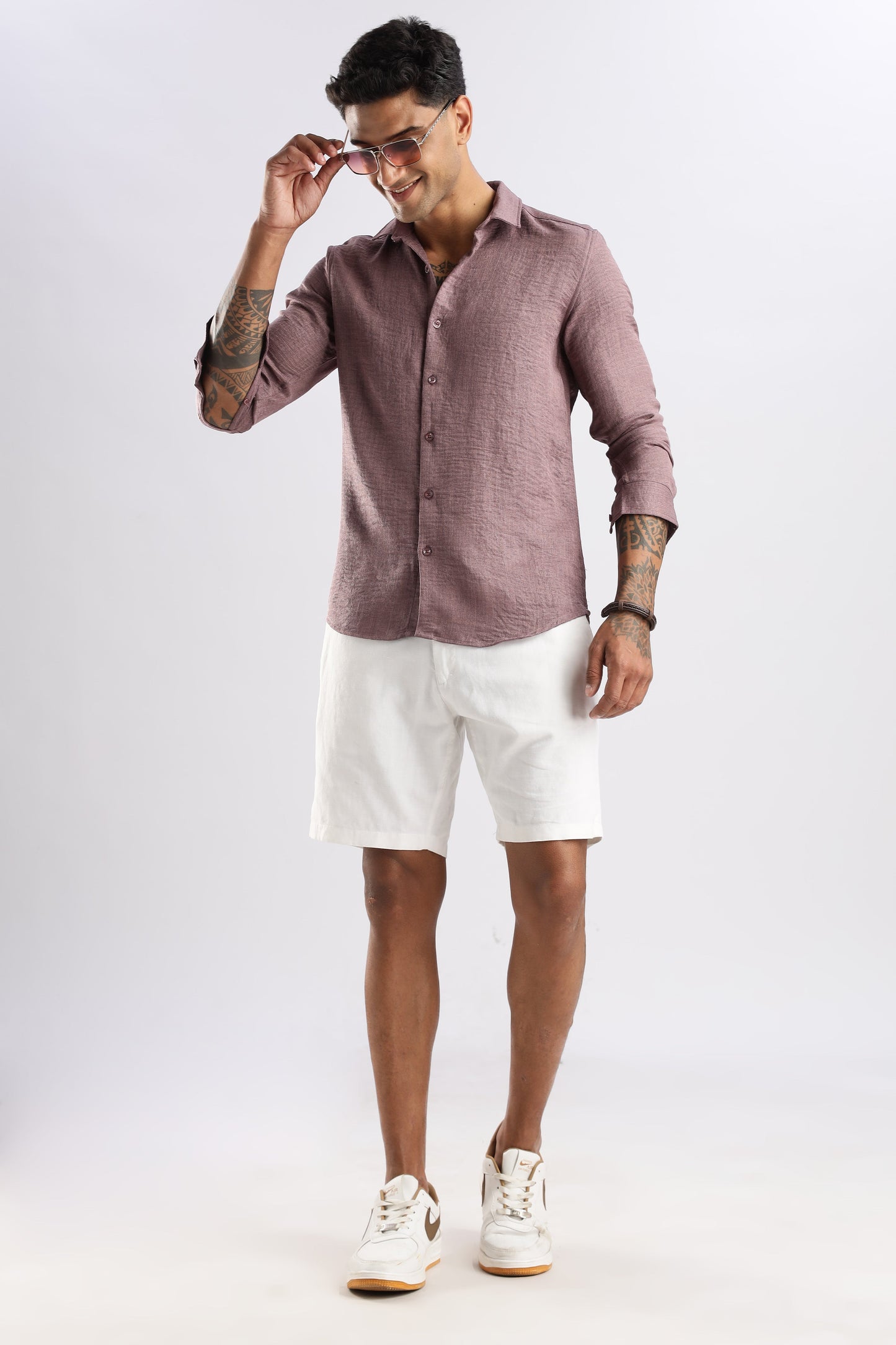 Men Linen Look Shirt-Pink