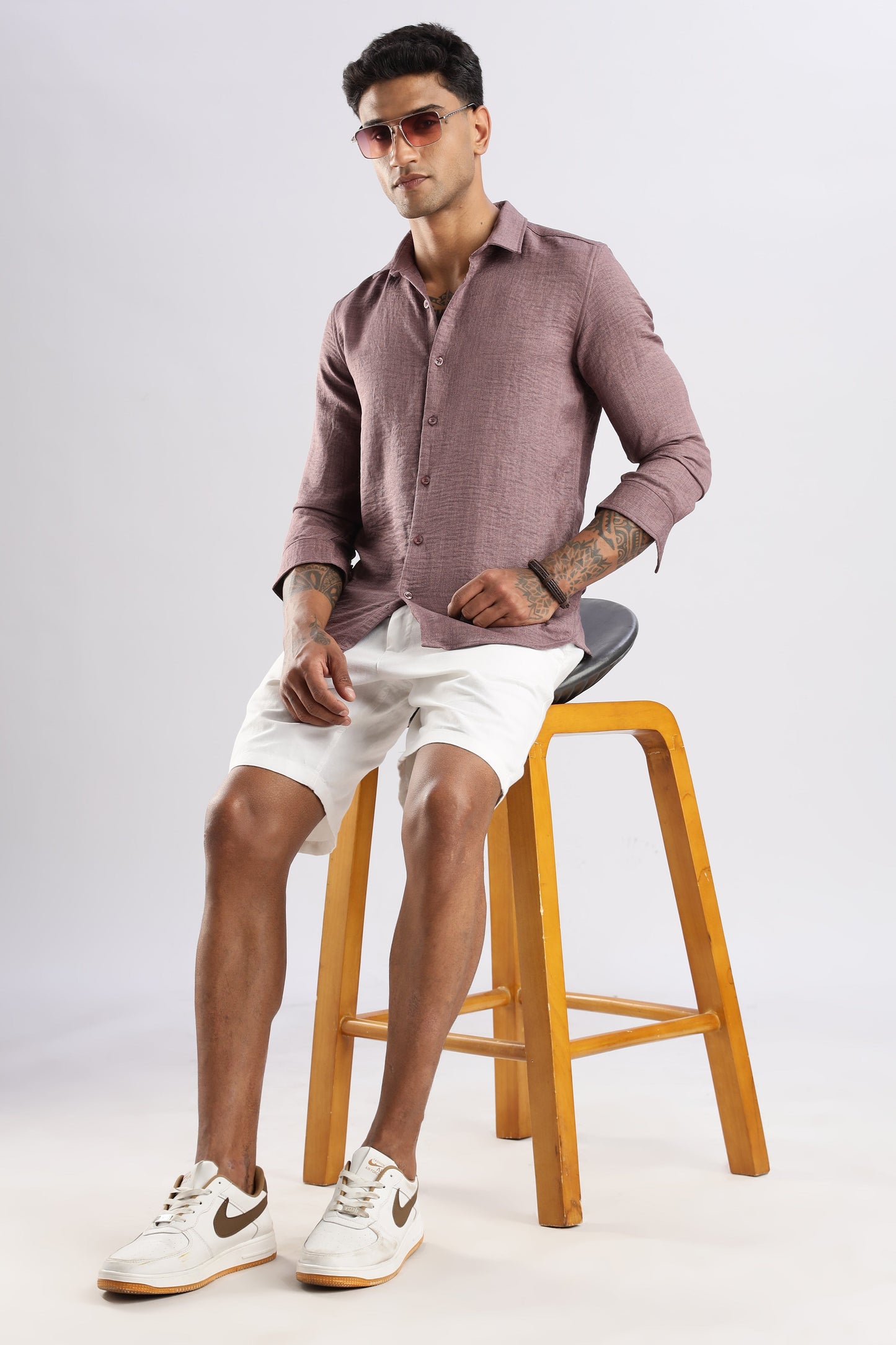 Men Linen Look Shirt-Pink