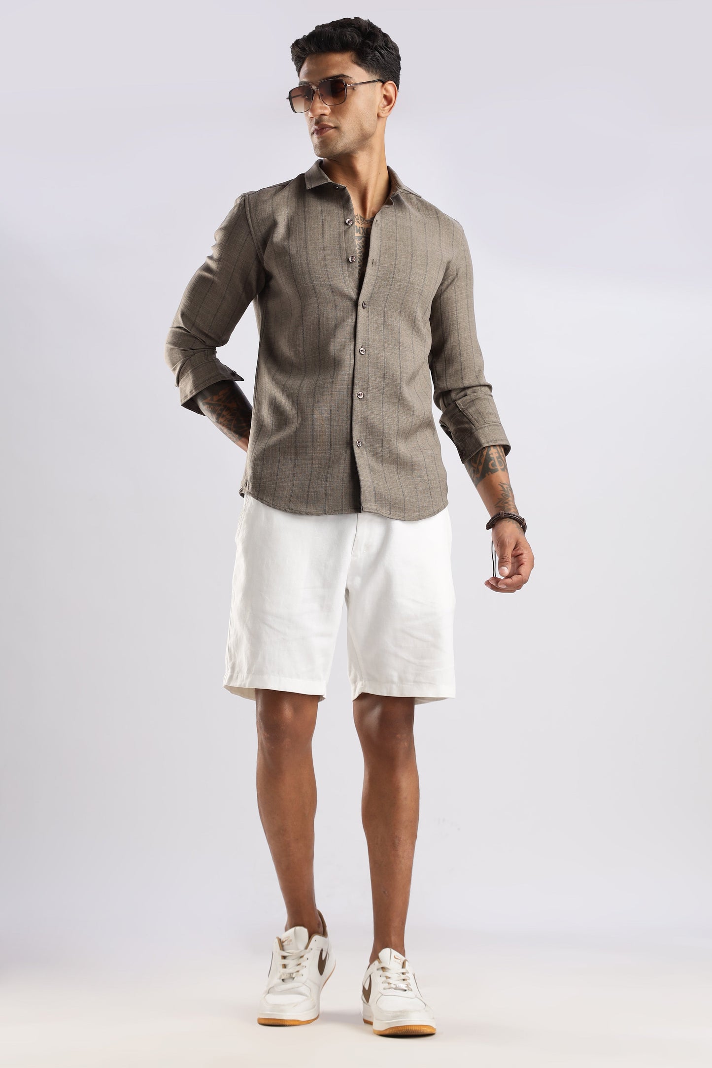 Men Air Like Linen Stripes Shirt-Fawn