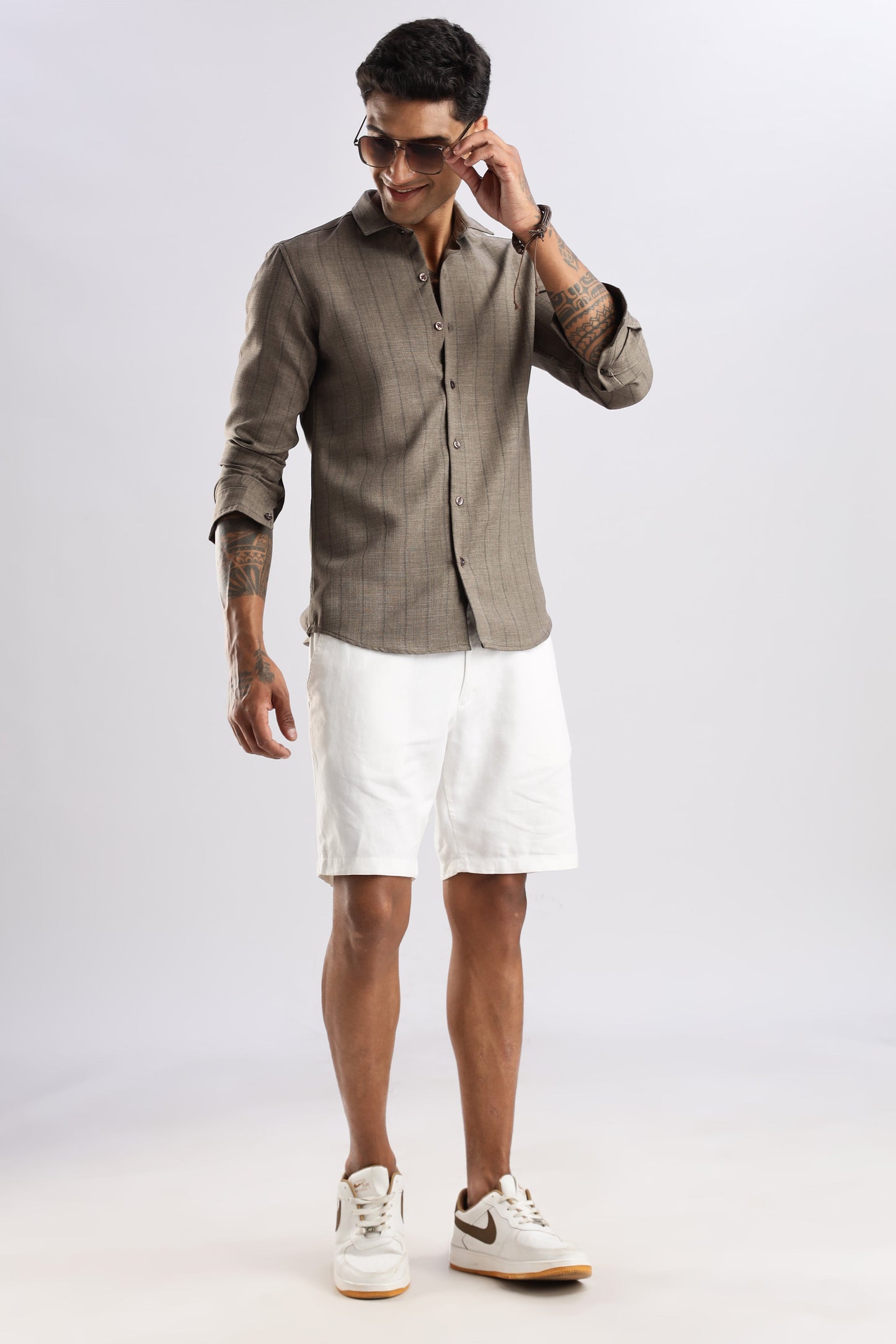 Men Air Like Linen Stripes Shirt-Fawn
