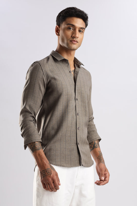 Men Air Like Linen Stripes Shirt-Fawn
