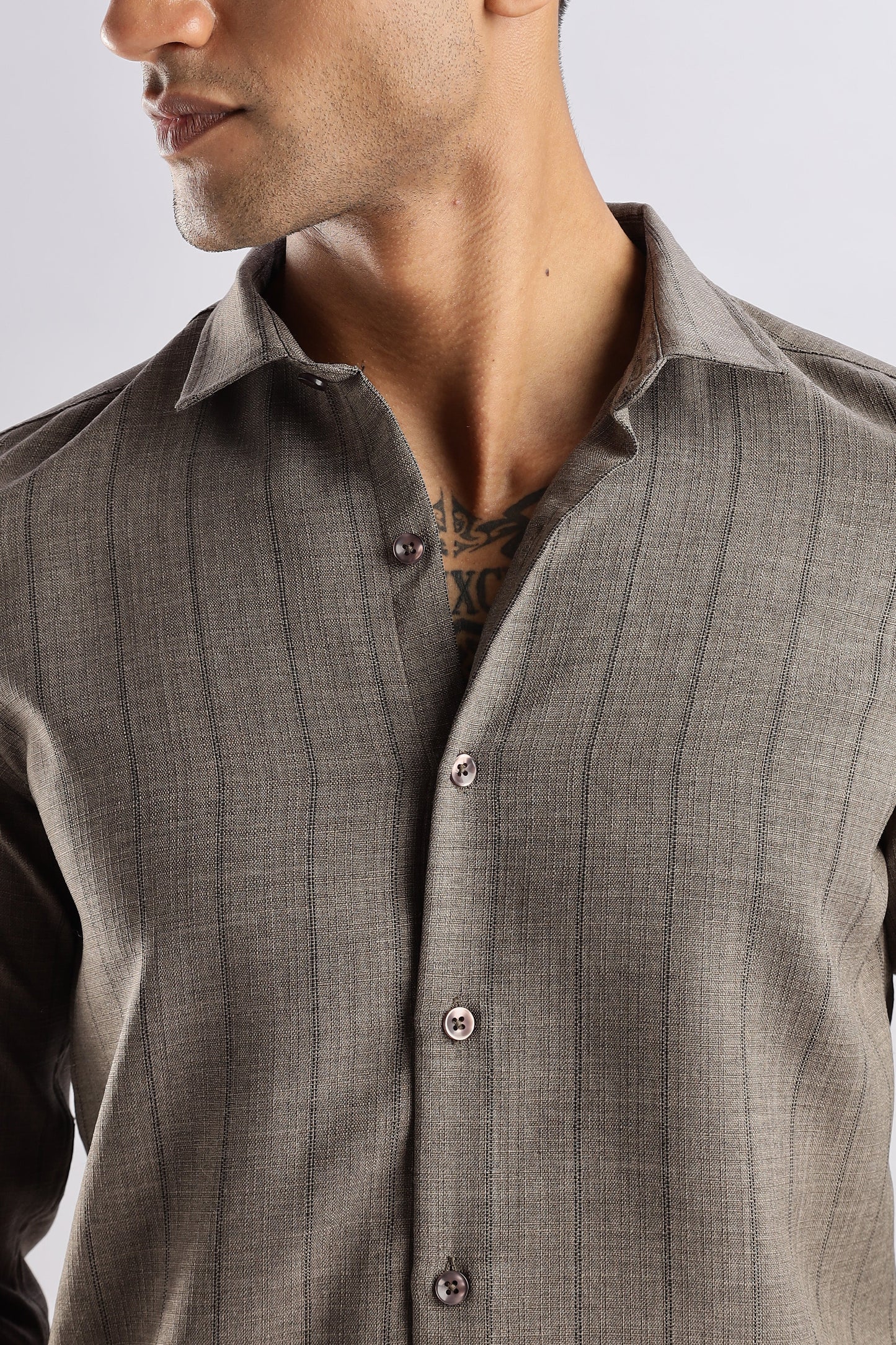 Men Air Like Linen Stripes Shirt-Fawn