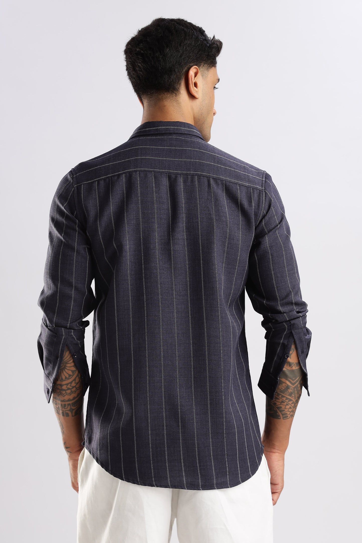 Men Air Like Linen Stripes Shirt-Navy