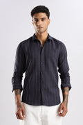 Men Air Like Linen Stripes Shirt-Navy