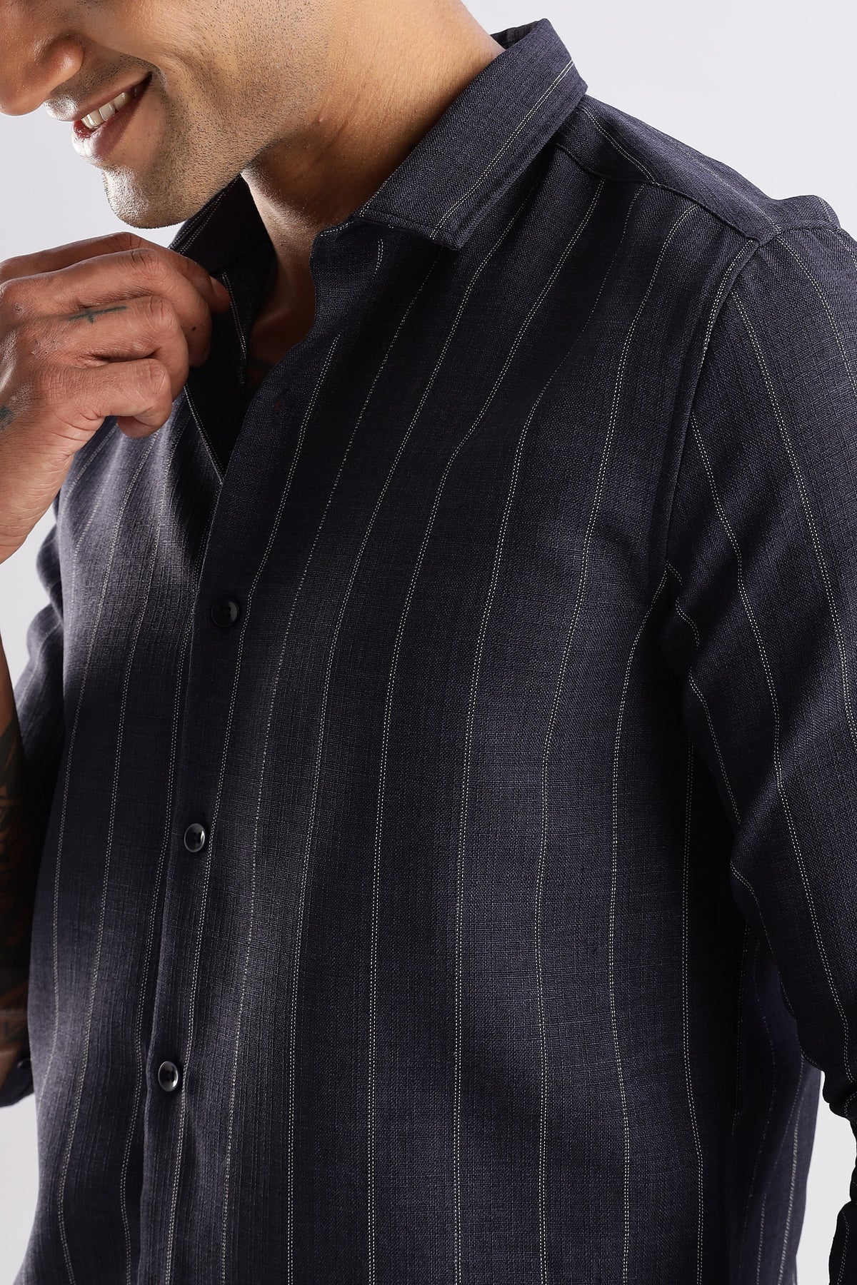 Men Air Like Linen Stripes Shirt-Navy