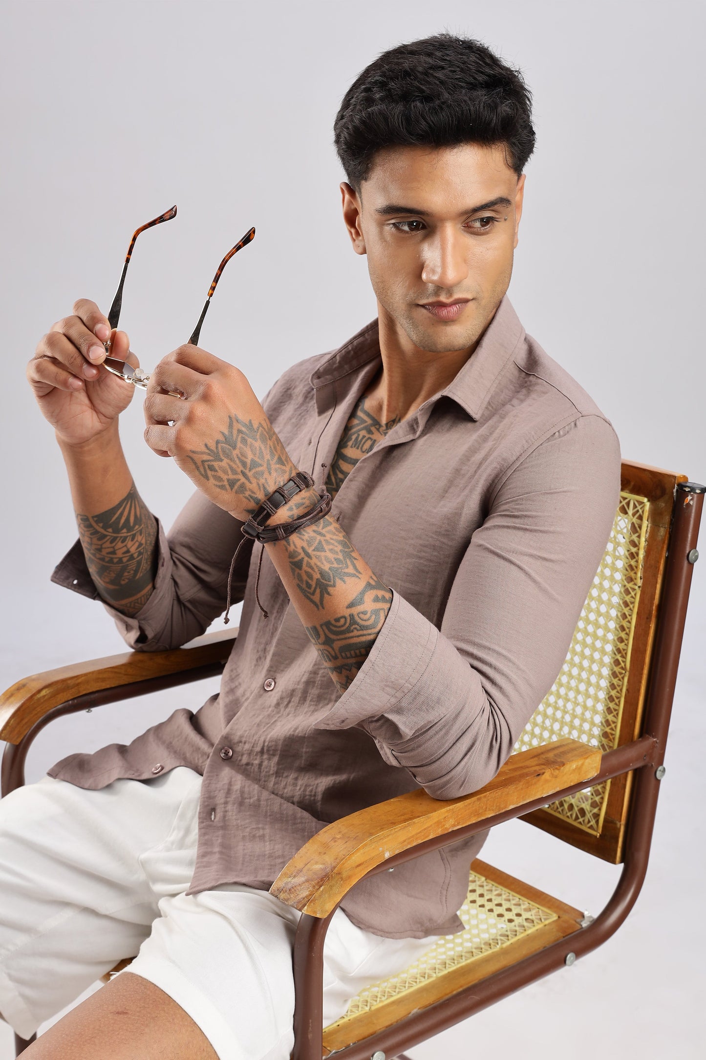 Men Lucas Look Linen Shirt-Lavender