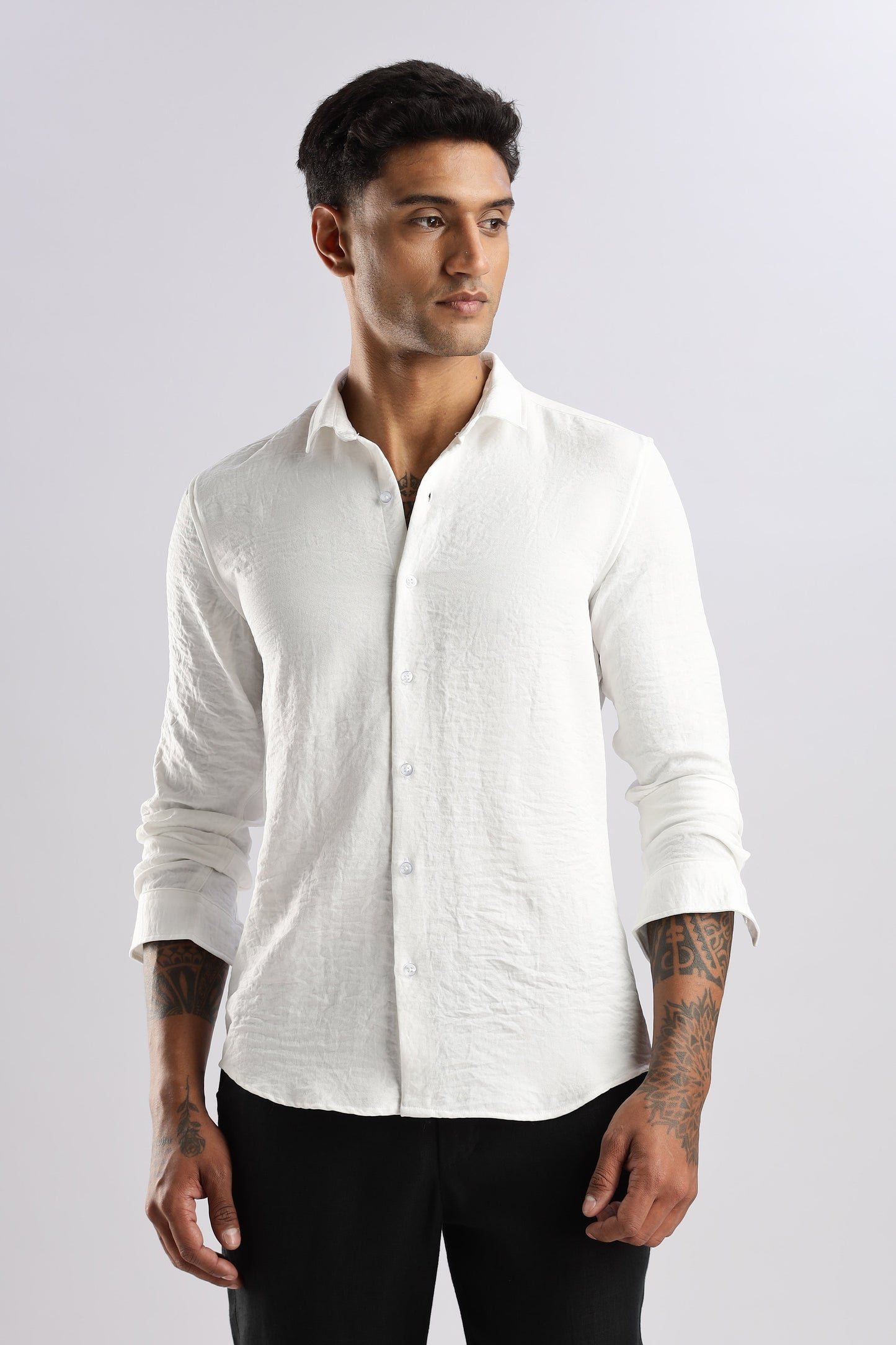 Men Air Linen Like Shirt-White