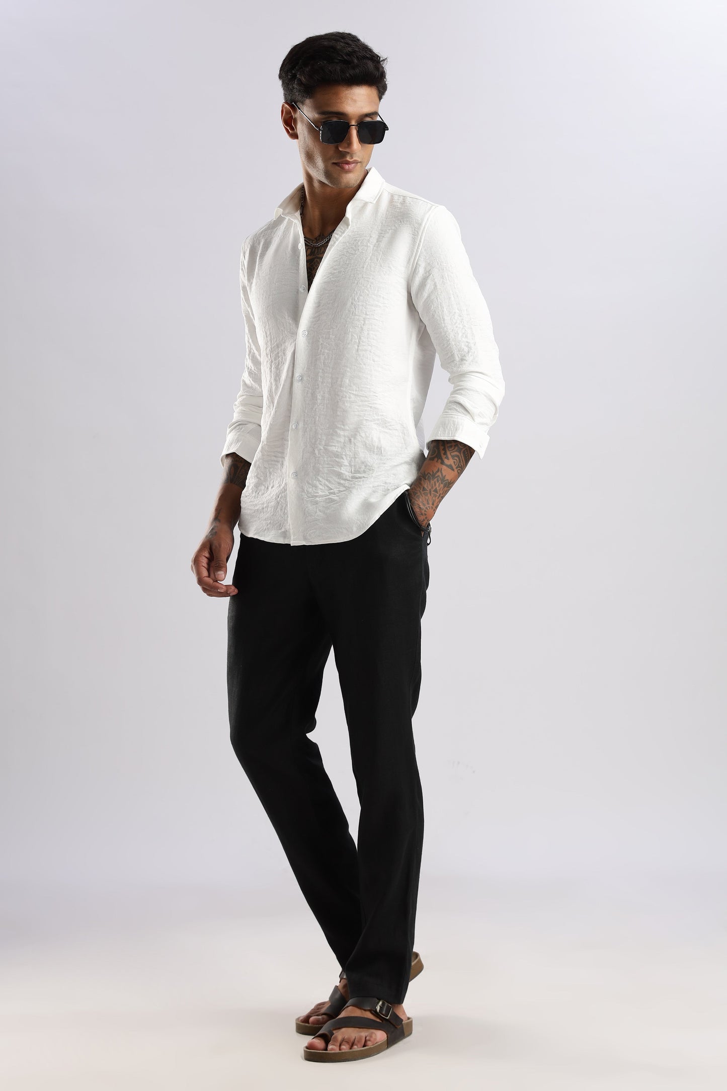 Men Air Linen Like Shirt-White