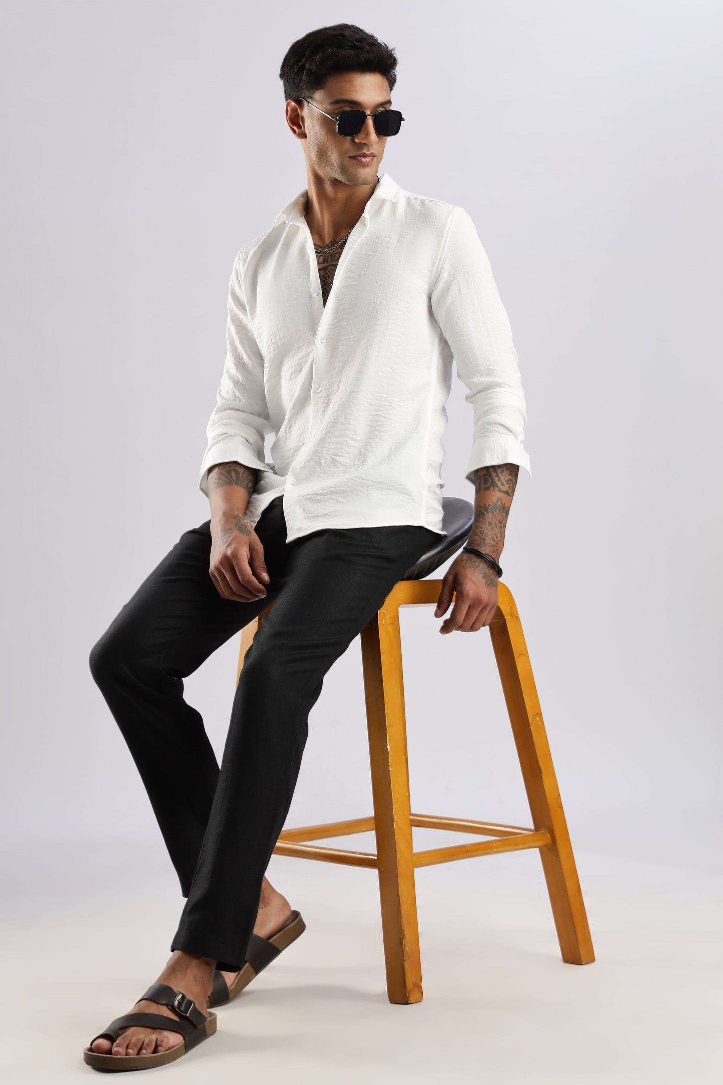 Men Air Linen Like Shirt-White