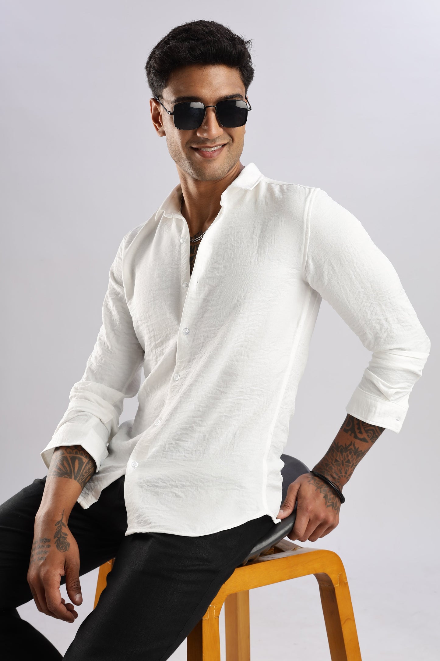 Men Air Linen Like Shirt-White