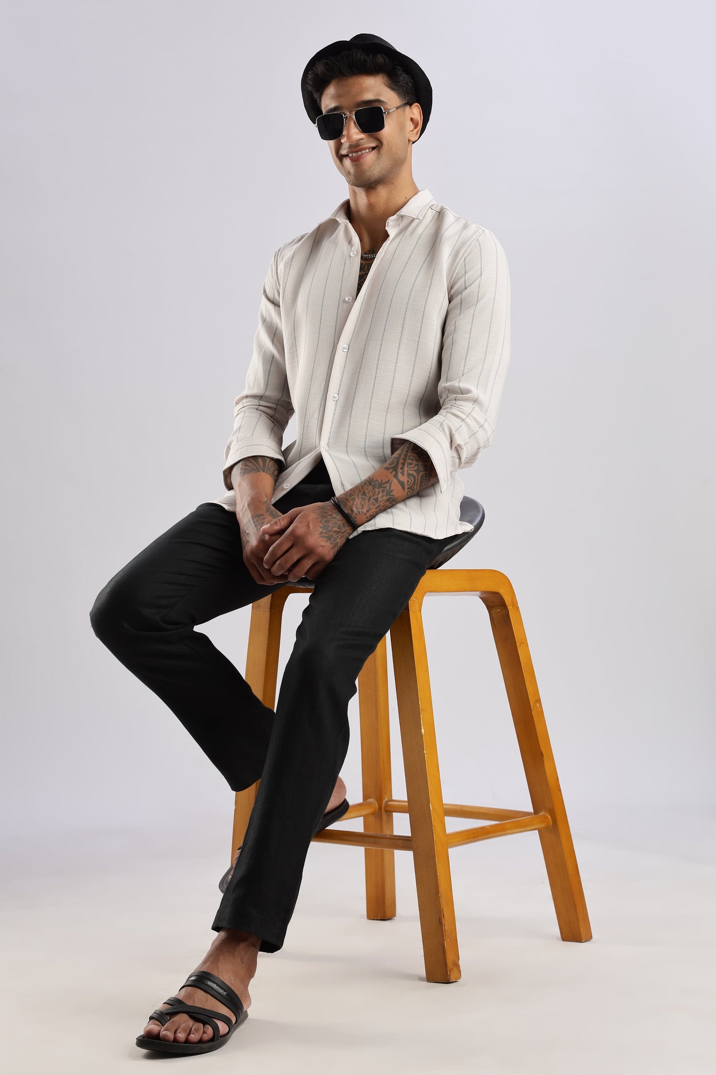 Men Air Like Linen Stripes Shirt-Beige