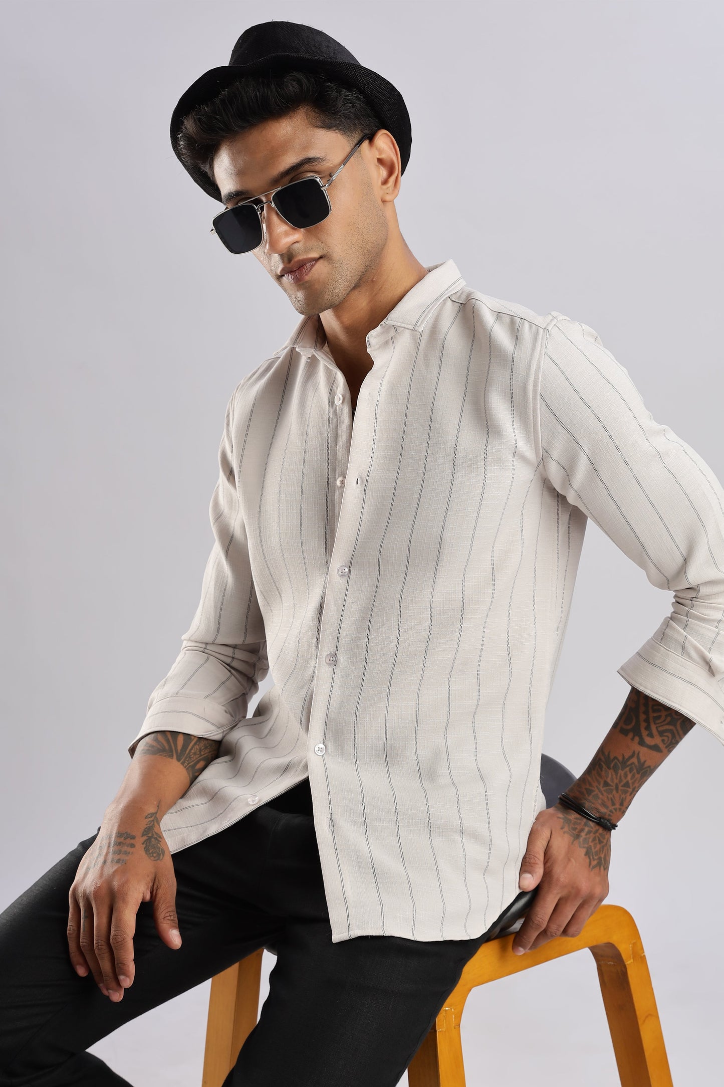 Men Air Like Linen Stripes Shirt-Beige
