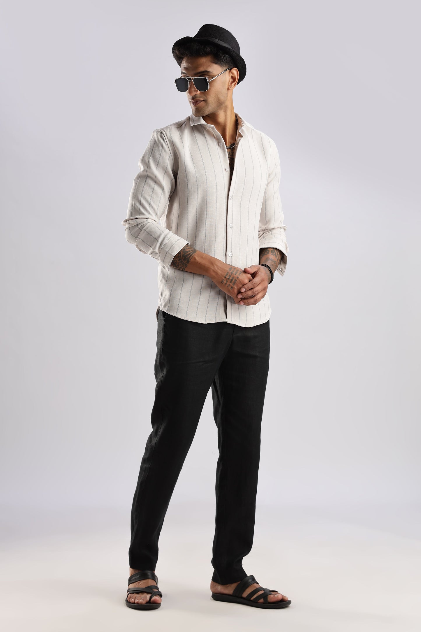 Men Air Like Linen Stripes Shirt-Beige