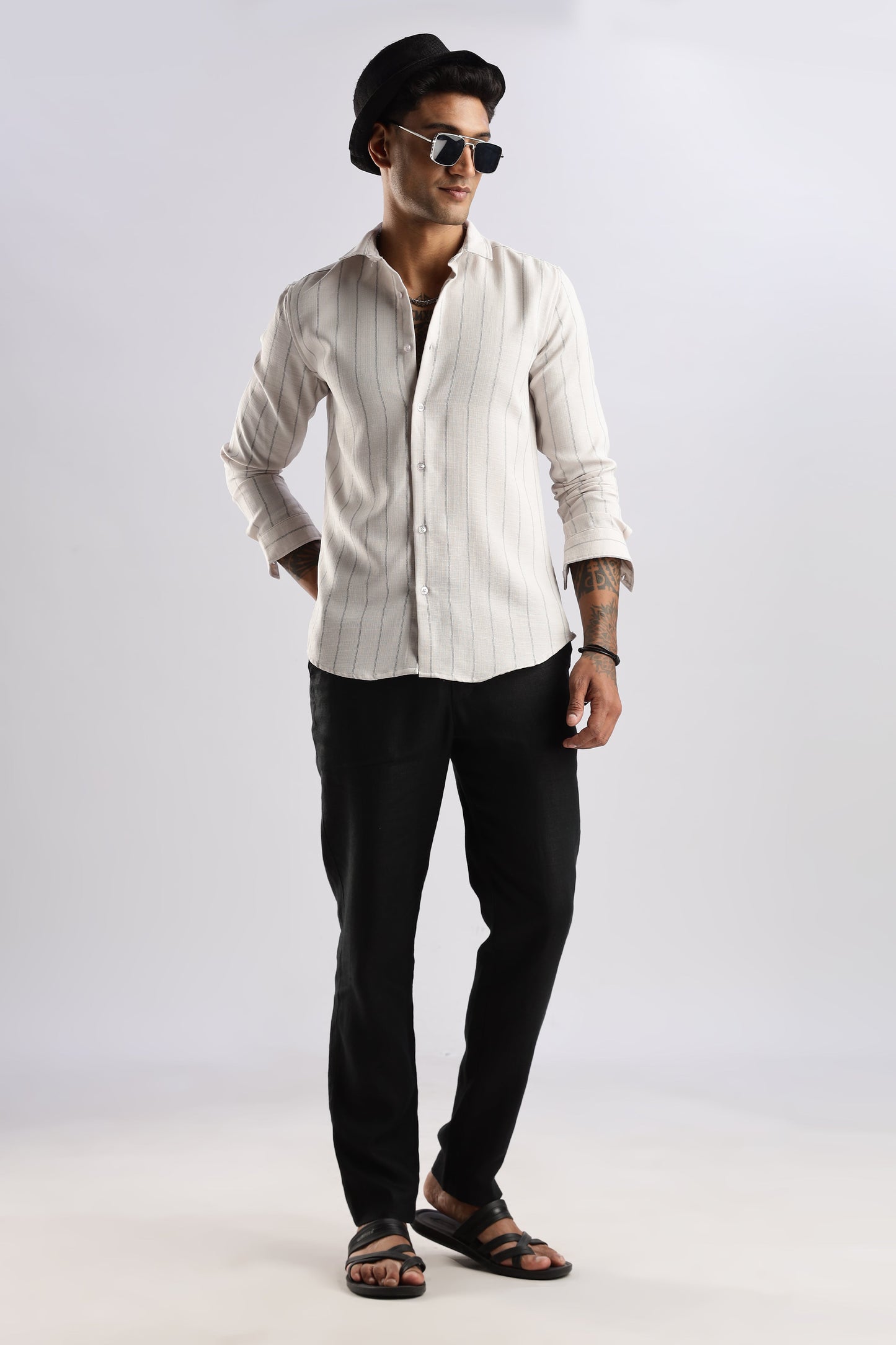 Men Air Like Linen Stripes Shirt-Beige