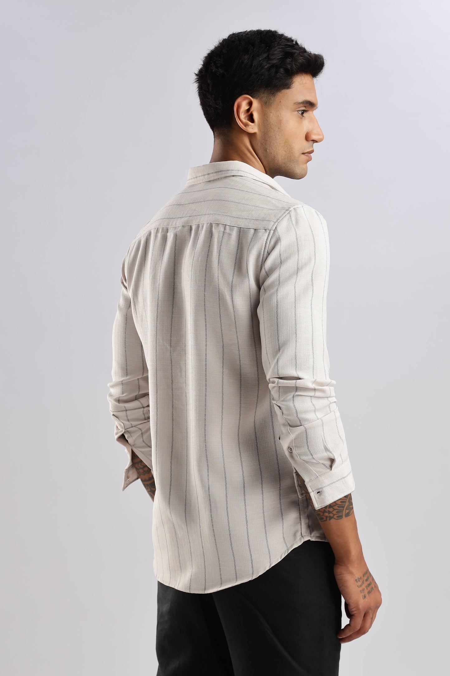Men Air Like Linen Stripes Shirt-Beige