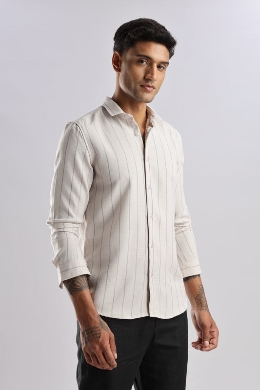 Men Air Like Linen Stripes Shirt-Beige