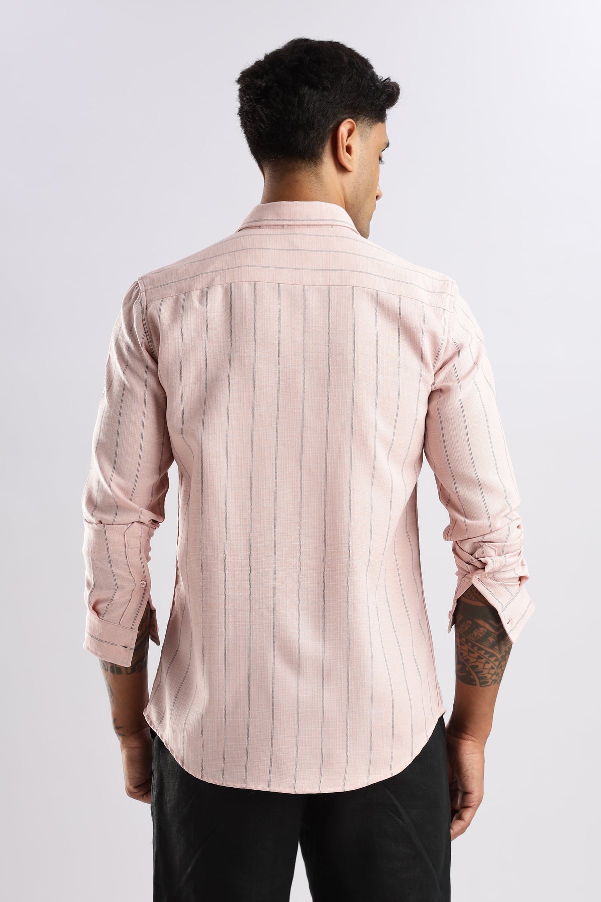 Men Air Like Linen Stripes Shirt-Pink