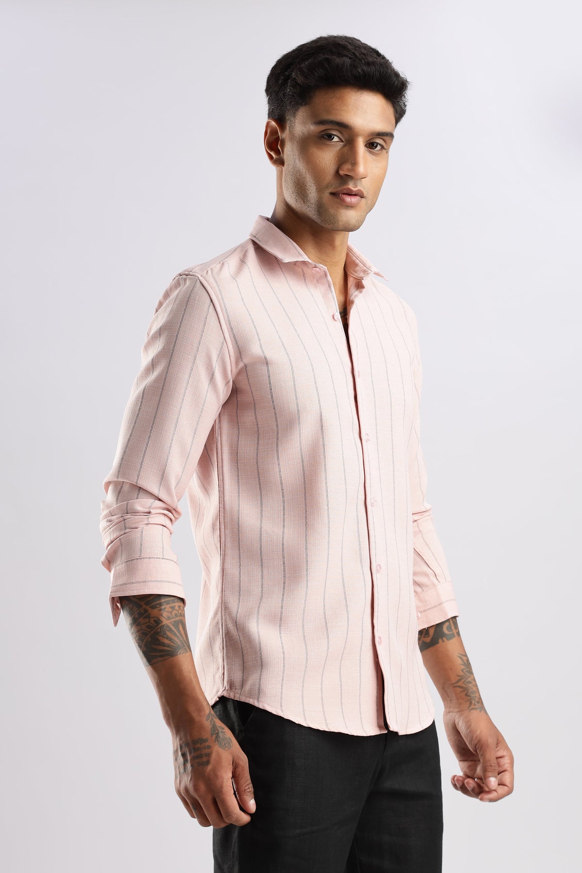 Men Air Like Linen Stripes Shirt-Pink
