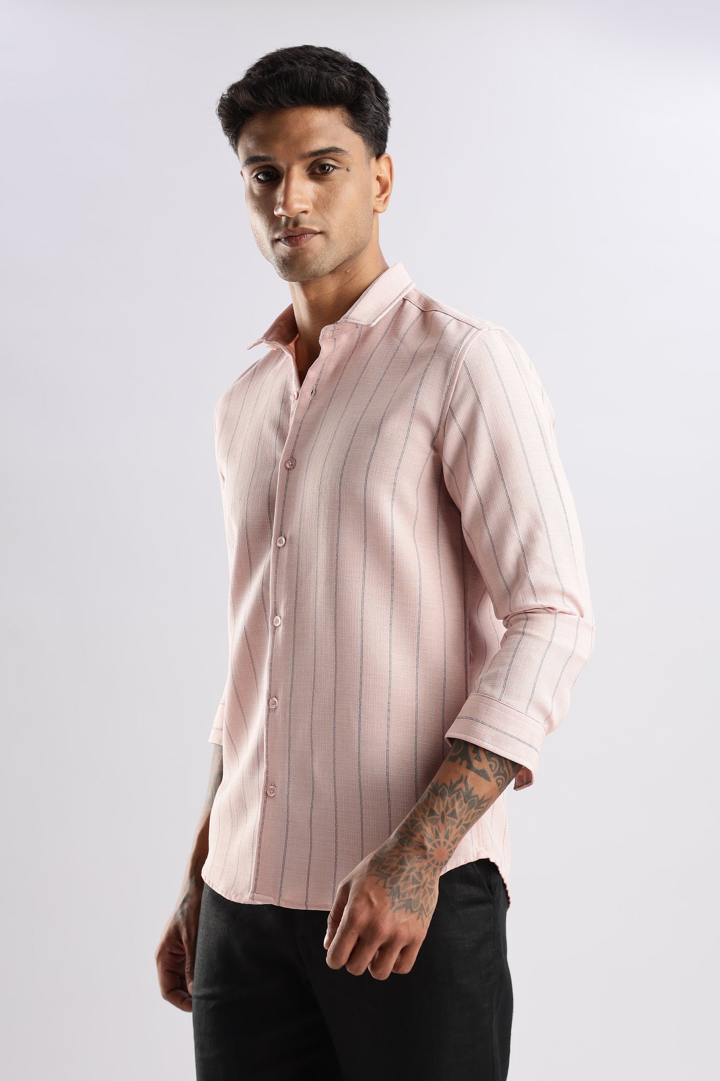 Men Air Like Linen Stripes Shirt-Pink