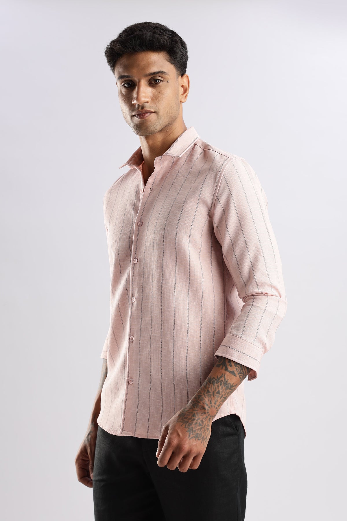 Men Air Like Linen Stripes Shirt-Pink