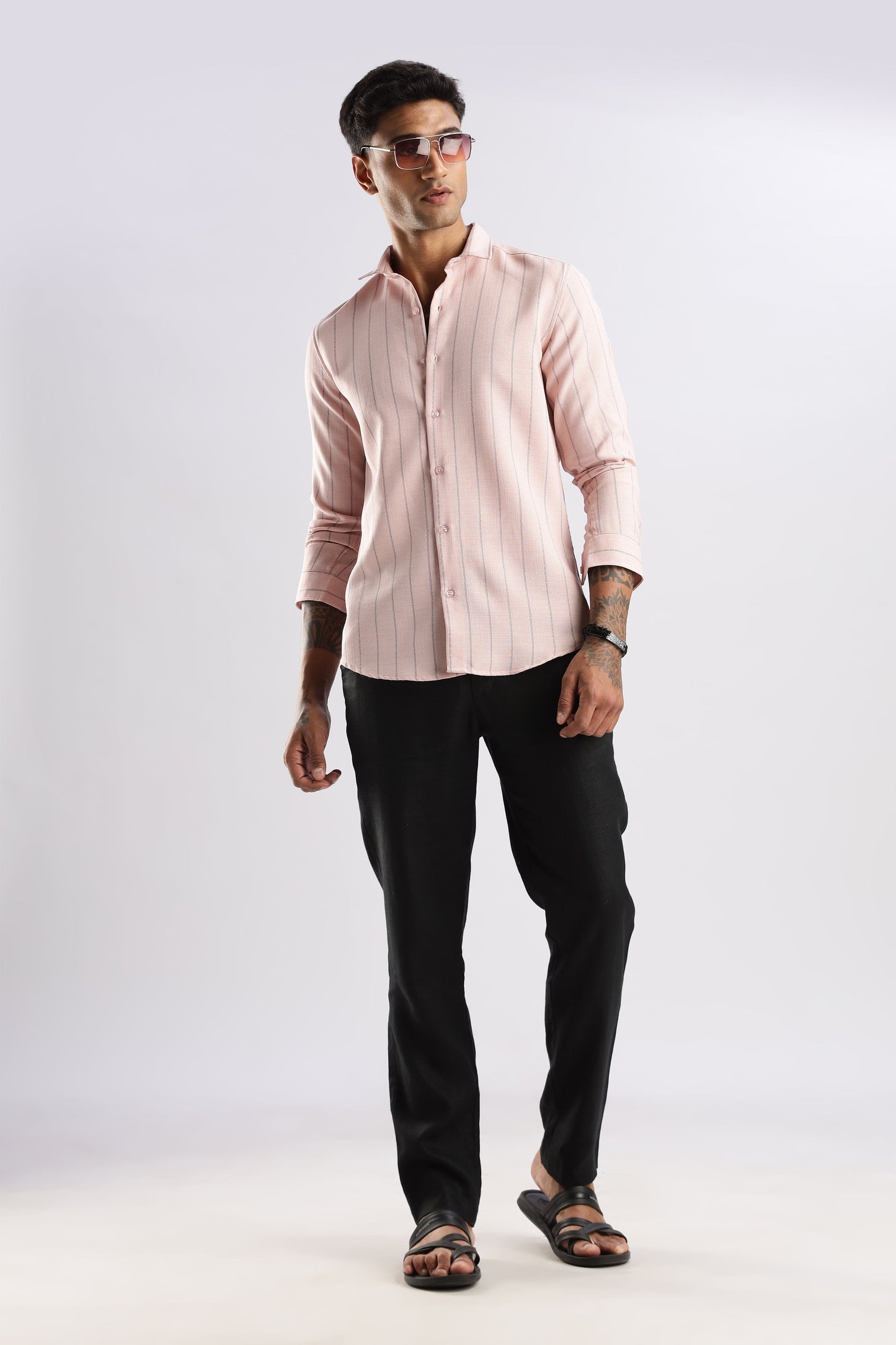 Men Air Like Linen Stripes Shirt-Pink