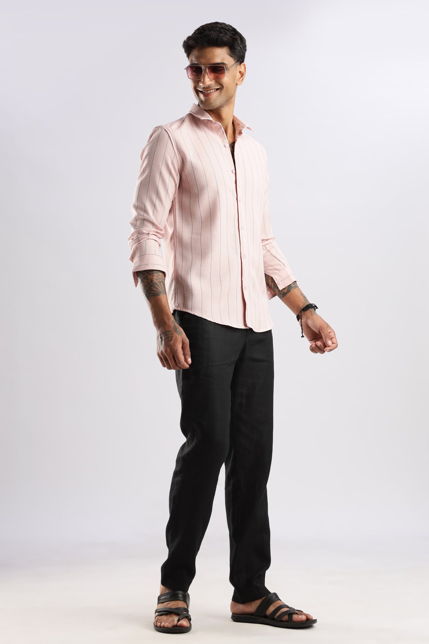 Men Air Like Linen Stripes Shirt-Pink