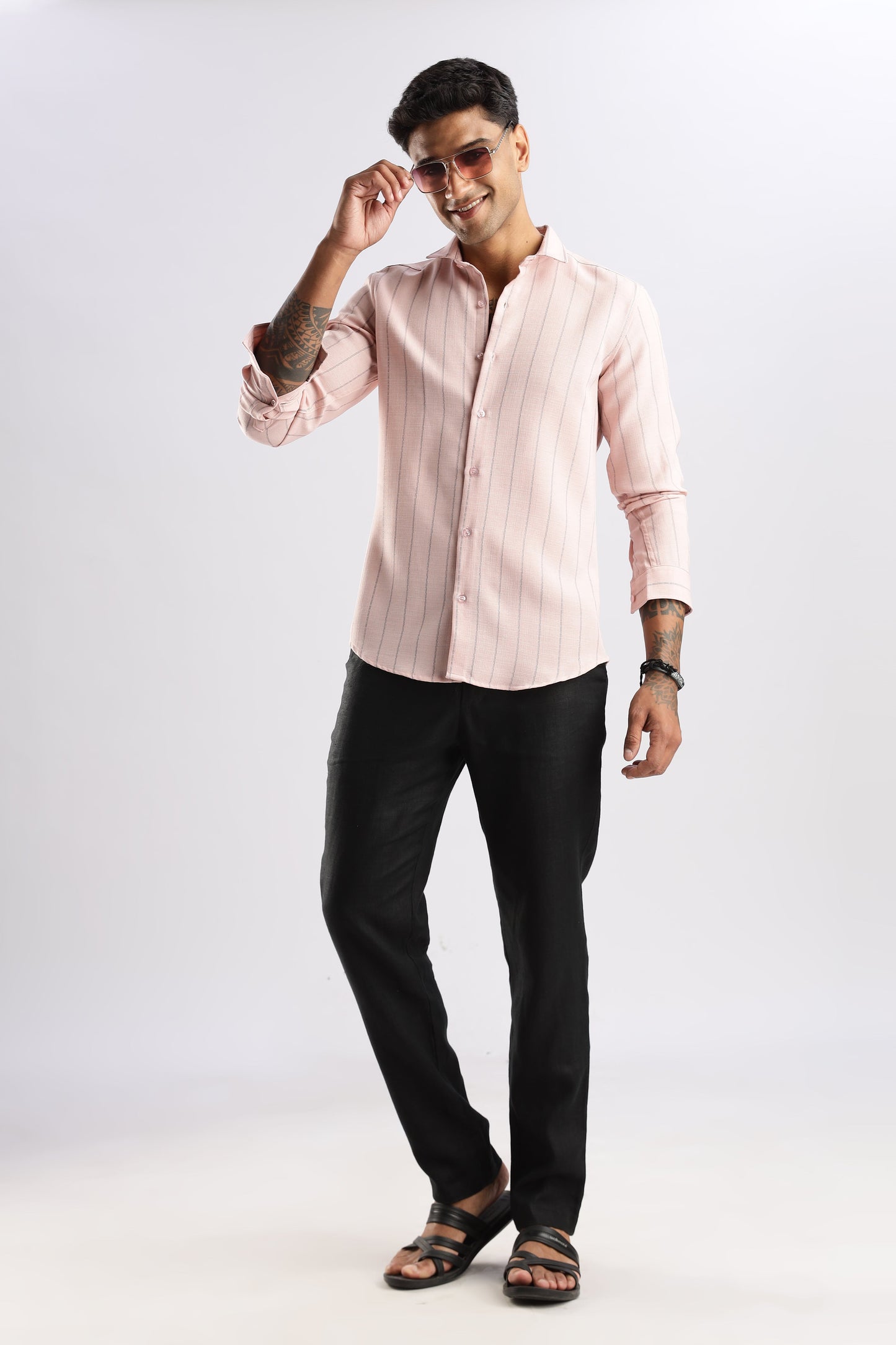 Men Air Like Linen Stripes Shirt-Pink