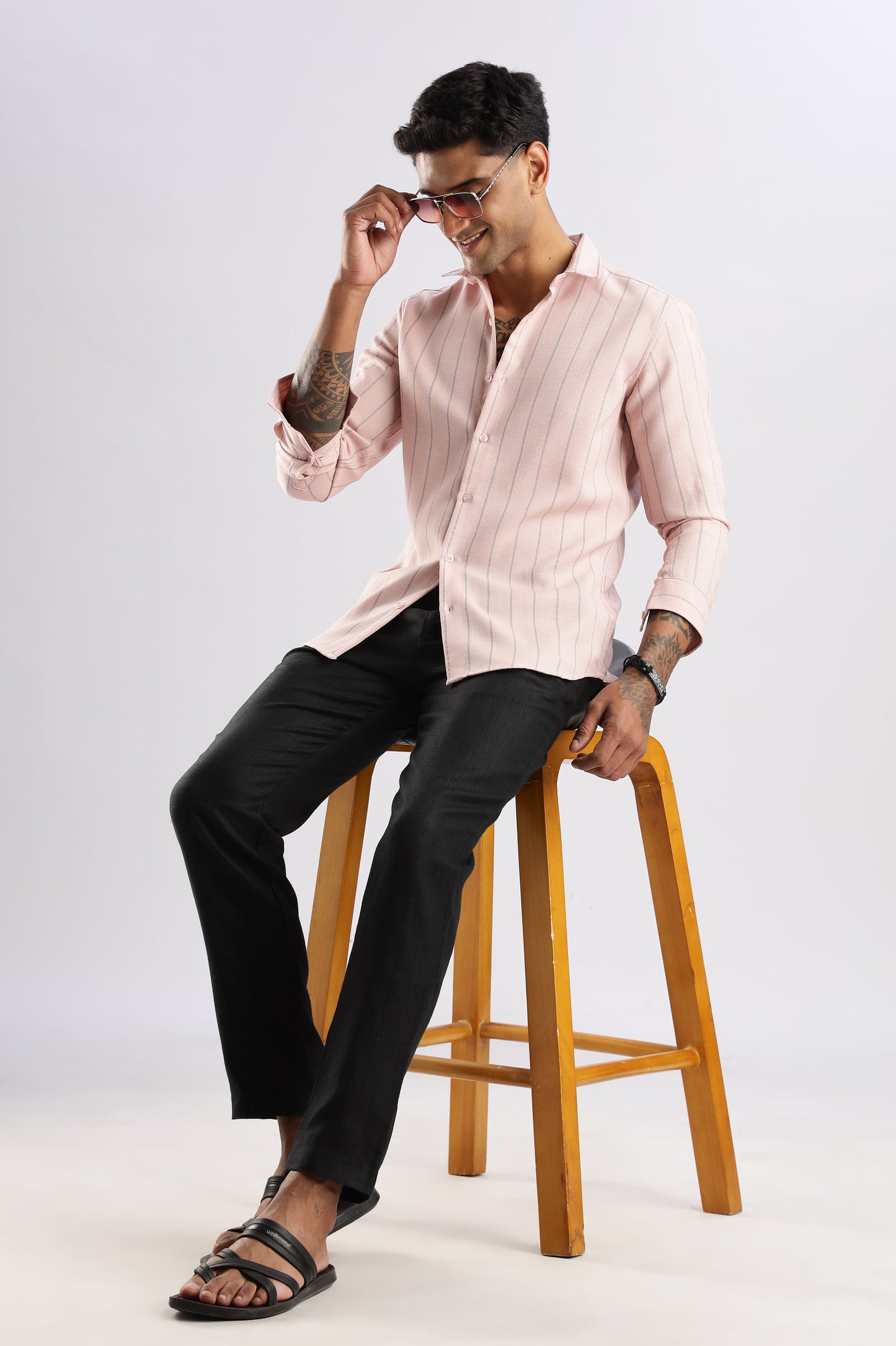 Men Air Like Linen Stripes Shirt-Pink