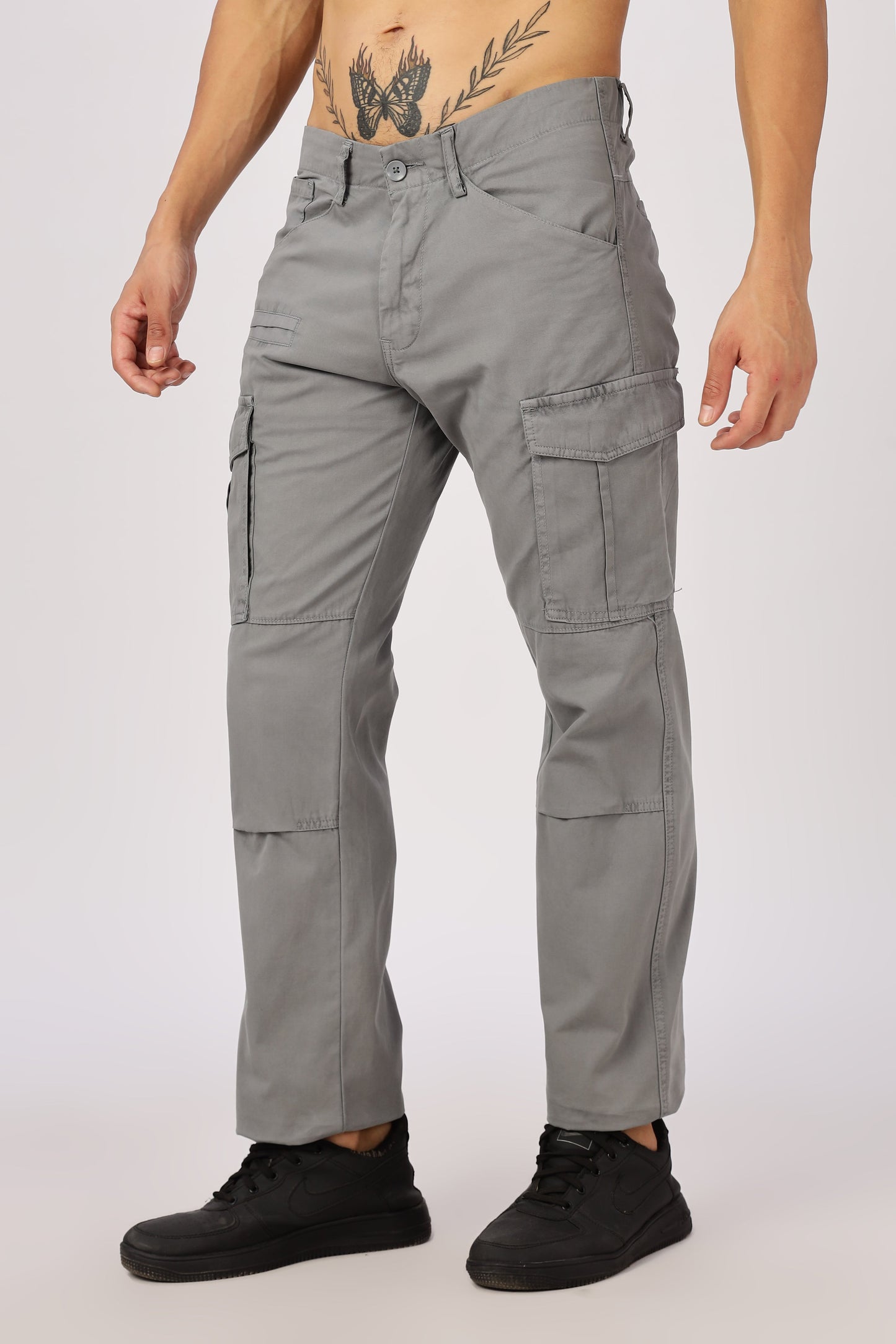 Men Dyed Bulky Cargo-Grey