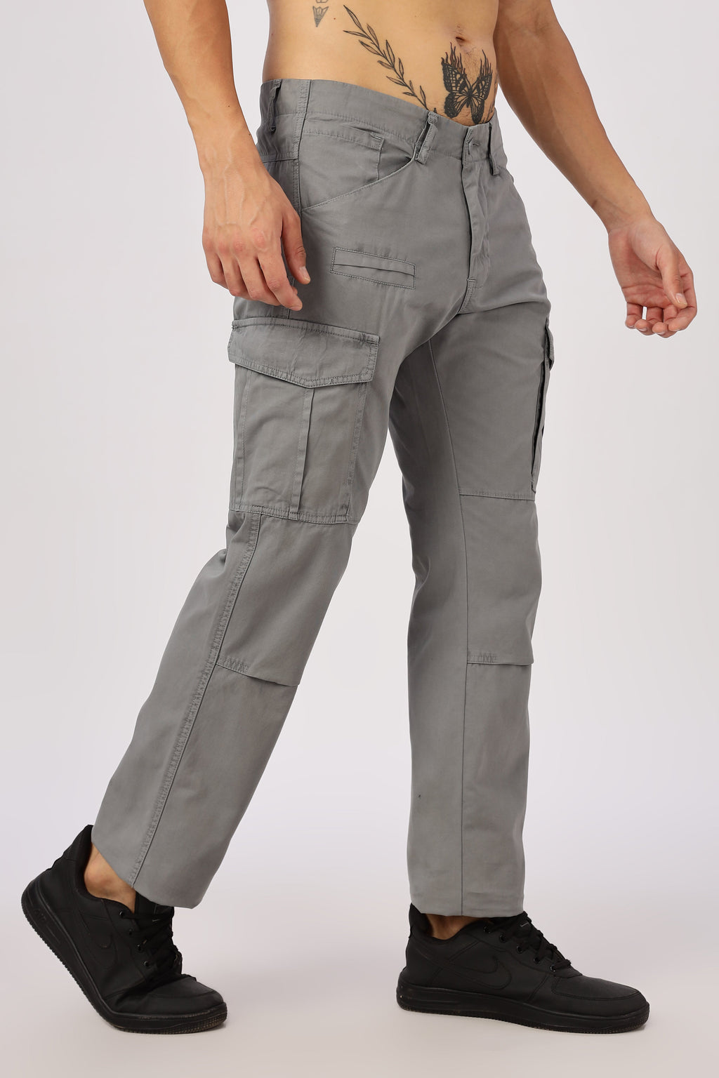 Men Dyed Bulky Cargo-Grey
